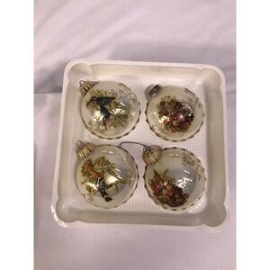 VTG Krebs Glass Bulbs 4 Hand Painted Bird Floral USA Traditional Orig Box READ